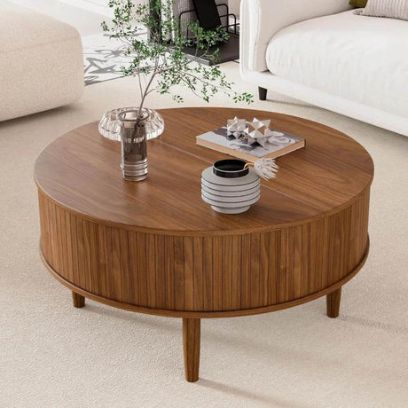 Lift Top Round Fluted Coffee Table With Storage - HUANZHUANG - Sleep Galleria