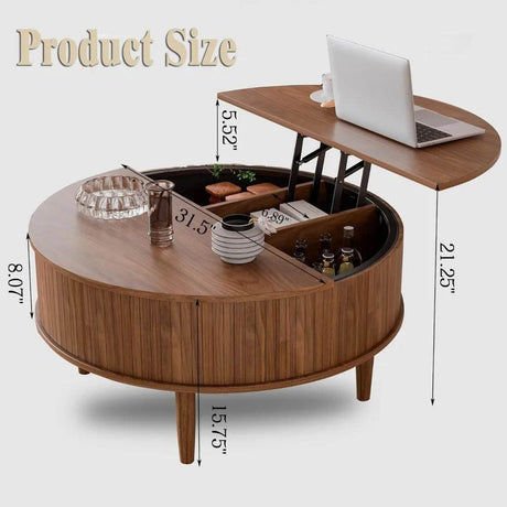 Lift Top Round Fluted Coffee Table With Storage - HUANZHUANG - Sleep Galleria