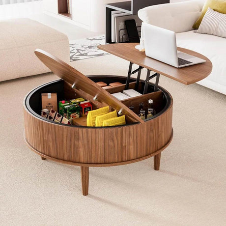 Lift Top Round Fluted Coffee Table With Storage - HUANZHUANG - Sleep Galleria