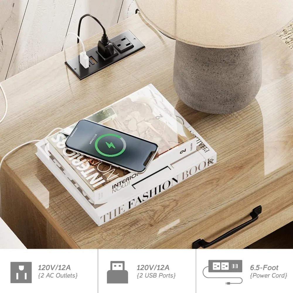 Minimalist Modern Charging Nightstand With USB Ports - HUANZHUANG - Sleep Galleria