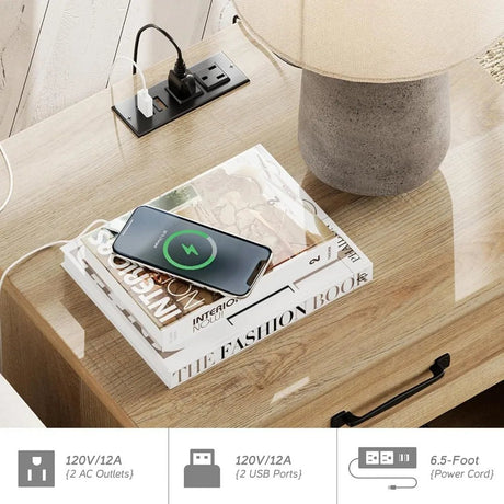 Minimalist Modern Charging Nightstand With USB Ports - HUANZHUANG - Sleep Galleria