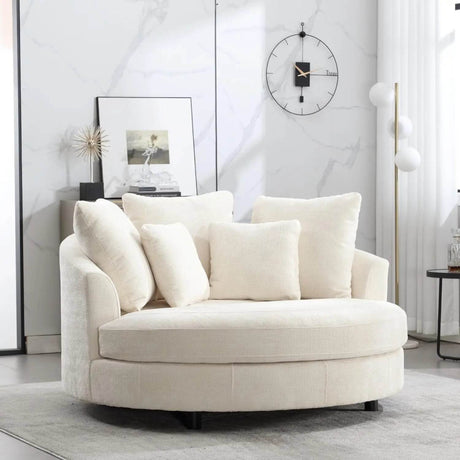 Oversized Round Barrel Chair With Wheels Knitted Chenille - HUANZHUANG - Sleep Galleria