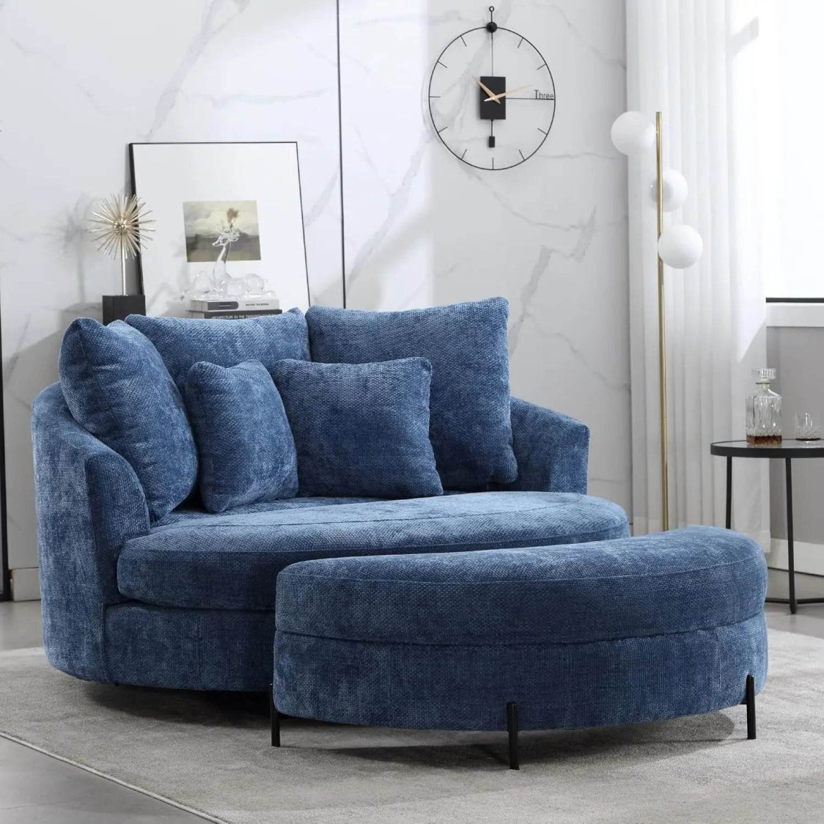 Oversized Round Barrel Chair With Wheels Knitted Chenille - HUANZHUANG - Sleep Galleria