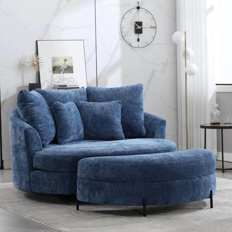 Oversized Round Barrel Chair With Wheels Knitted Chenille - HUANZHUANG - Sleep Galleria