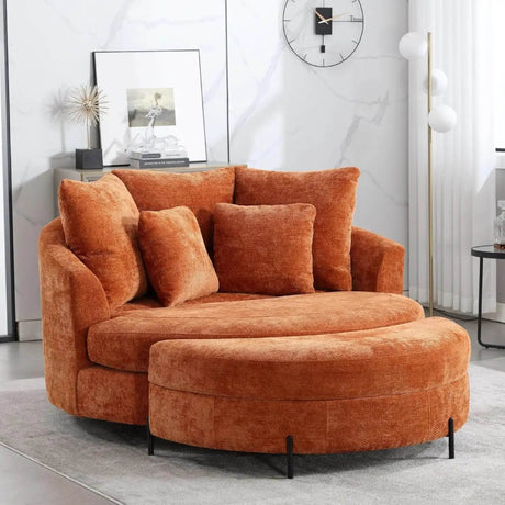 Oversized Round Barrel Chair With Wheels Knitted Chenille - HUANZHUANG - Sleep Galleria