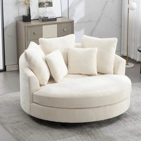 Oversized Round Barrel Chair With Wheels Knitted Chenille - HUANZHUANG - Sleep Galleria