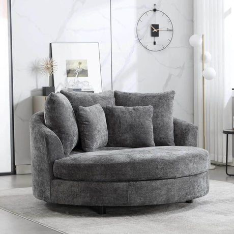Oversized Round Barrel Chair With Wheels Knitted Chenille - HUANZHUANG - Sleep Galleria
