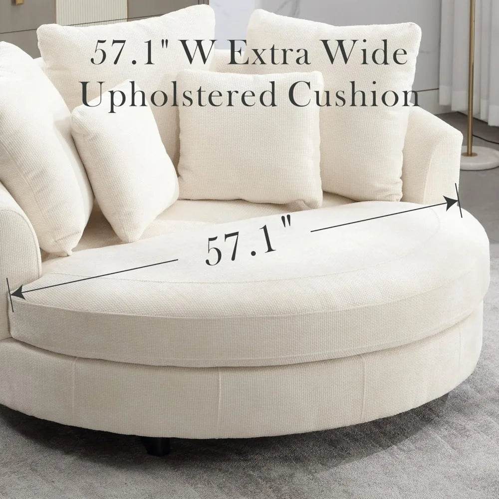 Oversized Round Barrel Chair With Wheels Knitted Chenille - HUANZHUANG - Sleep Galleria