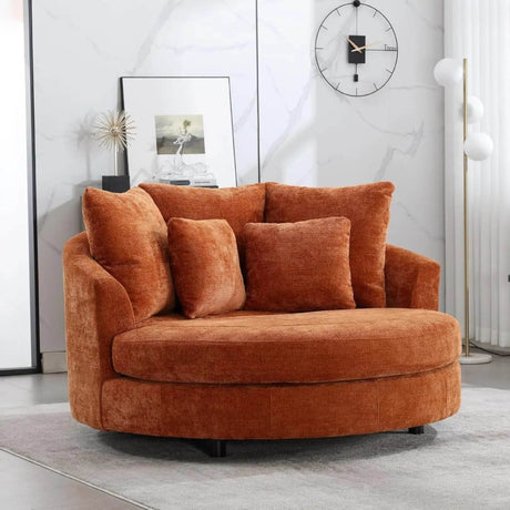 Oversized Round Barrel Chair With Wheels Knitted Chenille - HUANZHUANG - Sleep Galleria