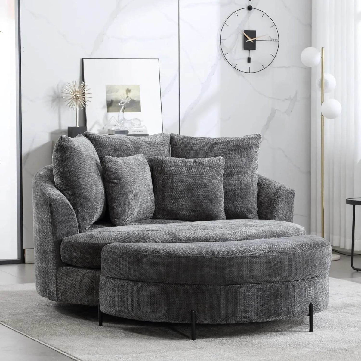 Oversized Round Barrel Chair With Wheels Knitted Chenille - HUANZHUANG - Sleep Galleria