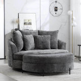 Oversized Round Barrel Chair With Wheels Knitted Chenille - HUANZHUANG - Sleep Galleria