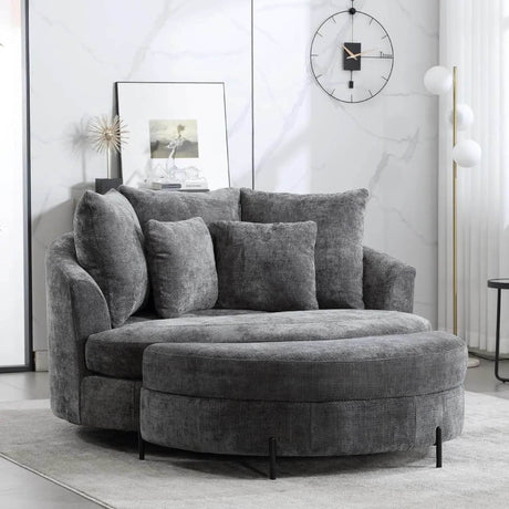 Oversized Round Barrel Chair With Wheels Knitted Chenille - HUANZHUANG - Sleep Galleria