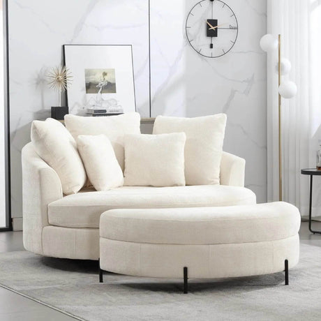 Oversized Round Barrel Chair With Wheels Knitted Chenille - HUANZHUANG - Sleep Galleria