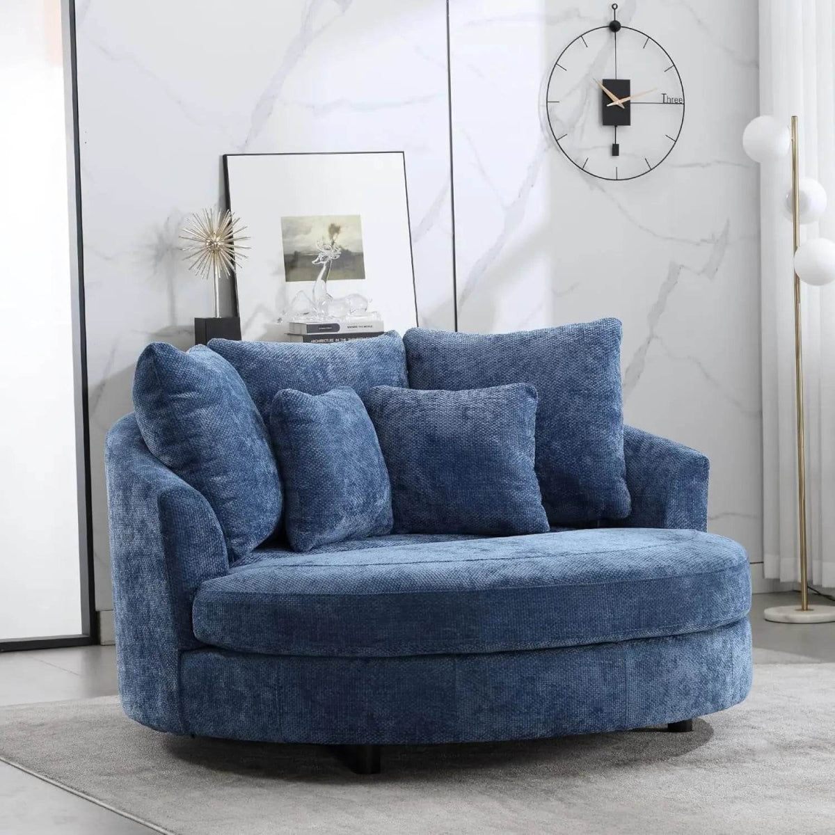 Oversized Round Barrel Chair With Wheels Knitted Chenille - HUANZHUANG - Sleep Galleria