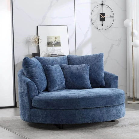 Oversized Round Barrel Chair With Wheels Knitted Chenille - HUANZHUANG - Sleep Galleria