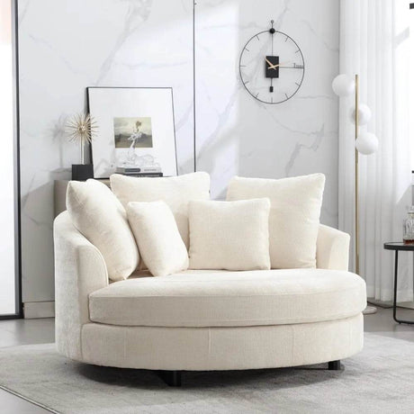 Oversized Round Barrel Chair With Wheels Knitted Chenille - HUANZHUANG - Sleep Galleria