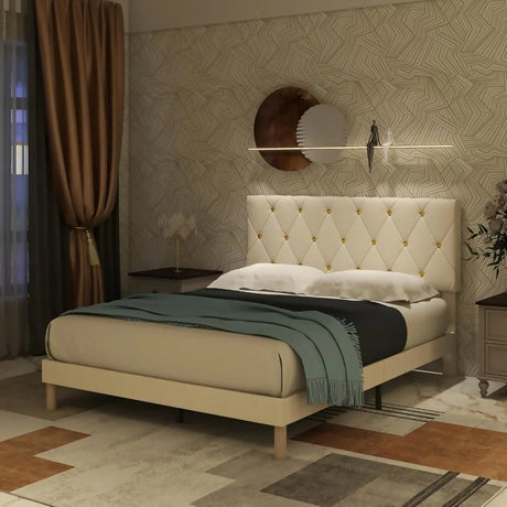 Velvet Upholstered Queen Platform Bed Frame With Headboard - HUANZHUANG - Sleep Galleria