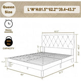 Velvet Upholstered Queen Platform Bed Frame With Headboard - HUANZHUANG - Sleep Galleria