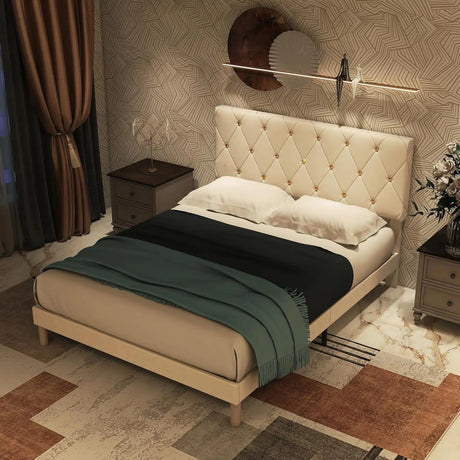 Velvet Upholstered Queen Platform Bed Frame With Headboard - HUANZHUANG - Sleep Galleria