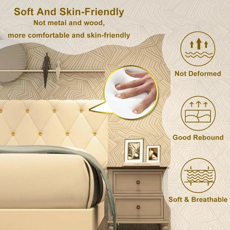 Velvet Upholstered Queen Platform Bed Frame With Headboard - HUANZHUANG - Sleep Galleria