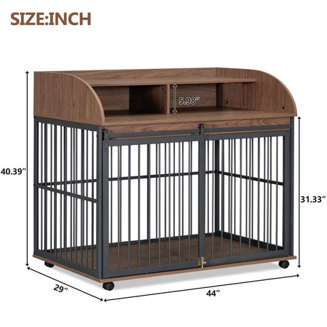 Furniture-Style Brown Engineered Wood Dog Crate With Wheels - Sleep Galleria