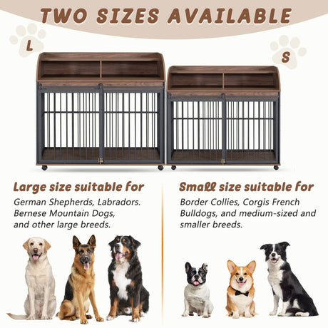 Furniture-Style Brown Engineered Wood Dog Crate With Wheels - Sleep Galleria