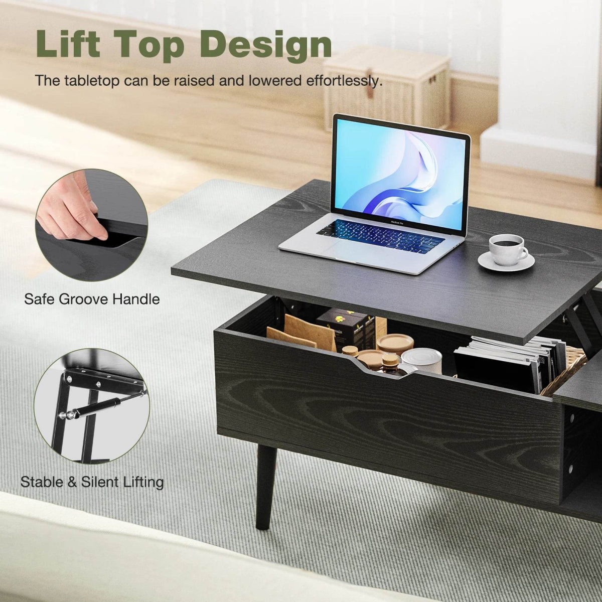 Adjustable Lift Top Living Room Coffee Table With Storage - Sleep Galleria