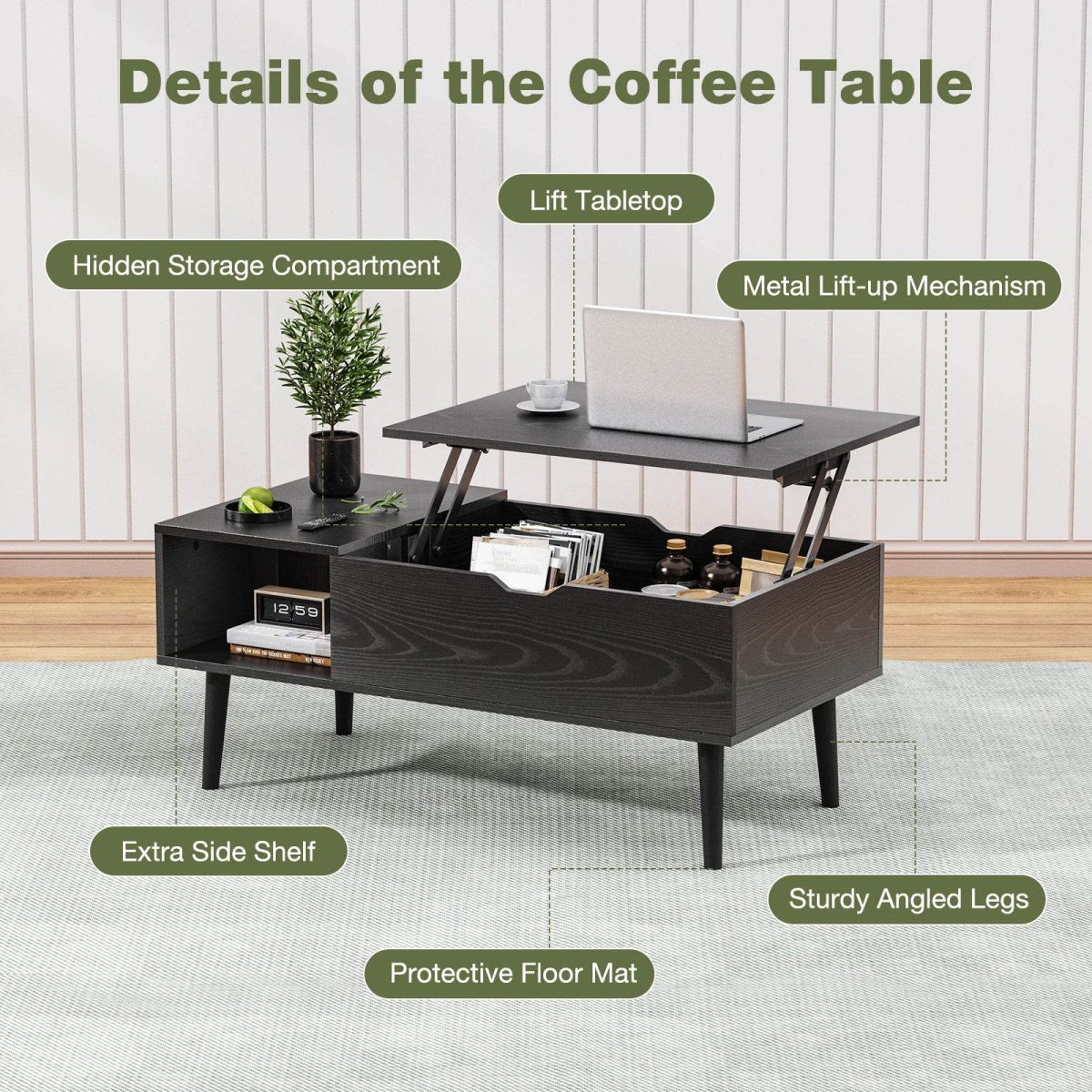 Adjustable Lift Top Living Room Coffee Table With Storage - Sleep Galleria