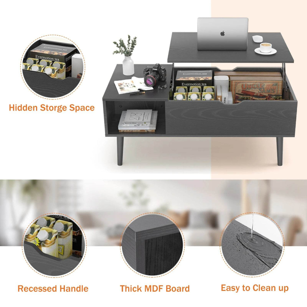 Adjustable Lift Top Living Room Coffee Table With Storage - Sleep Galleria