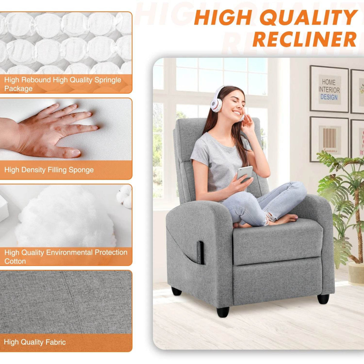 Fabric Upholstered Adjustable Massage Recliner Chair - Sleep Galleria