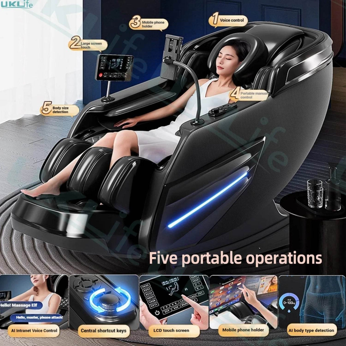 4D Jade Shiatsu Zero Gravity Massage Chair With Bluetooth - KEMPELEN - Sleep Galleria