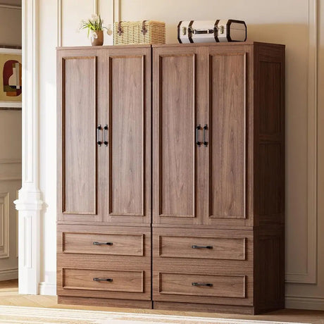 Freestanding Wooden Wardrobe Armoire With Doors Drawers - LIKIMIO - Sleep Galleria