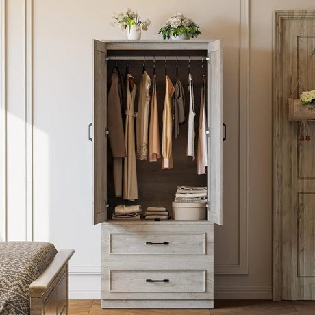 Freestanding Wooden Wardrobe Armoire With Doors Drawers - LIKIMIO - Sleep Galleria