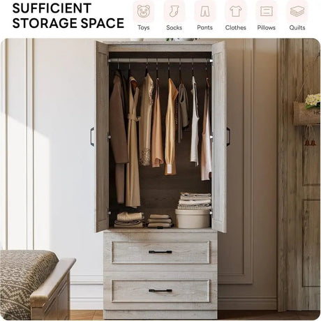 Freestanding Wooden Wardrobe Armoire With Doors Drawers - LIKIMIO - Sleep Galleria
