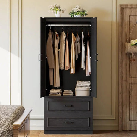 Freestanding Wooden Wardrobe Armoire With Doors Drawers - LIKIMIO - Sleep Galleria