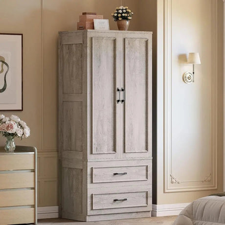 Freestanding Wooden Wardrobe Armoire With Doors Drawers - LIKIMIO - Sleep Galleria