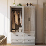 Freestanding Wooden Wardrobe Armoire With Doors Drawers - LIKIMIO - Sleep Galleria