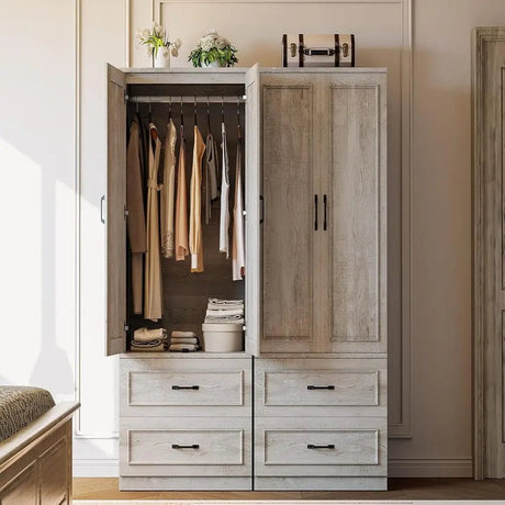 Freestanding Wooden Wardrobe Armoire With Doors Drawers - LIKIMIO - Sleep Galleria