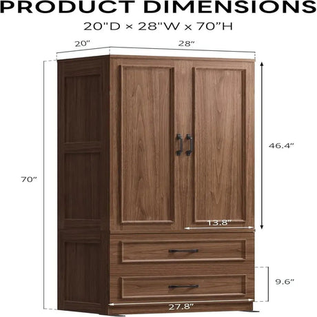 Freestanding Wooden Wardrobe Armoire With Doors Drawers - LIKIMIO - Sleep Galleria