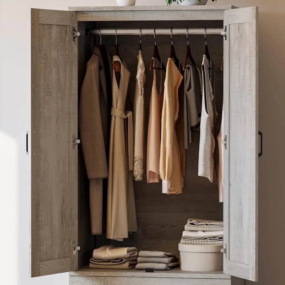 Freestanding Wooden Wardrobe Armoire With Doors Drawers - LIKIMIO - Sleep Galleria