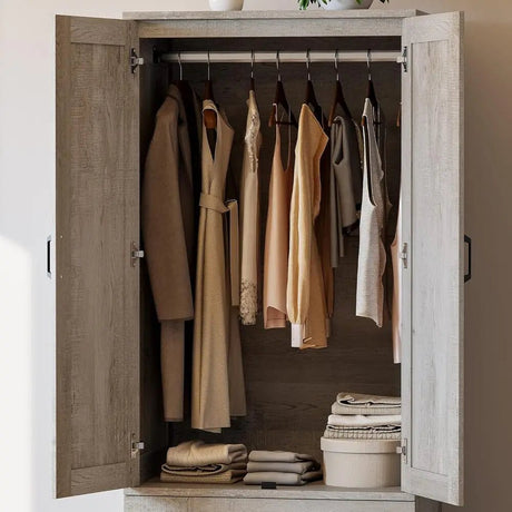 Freestanding Wooden Wardrobe Armoire With Doors Drawers - LIKIMIO - Sleep Galleria