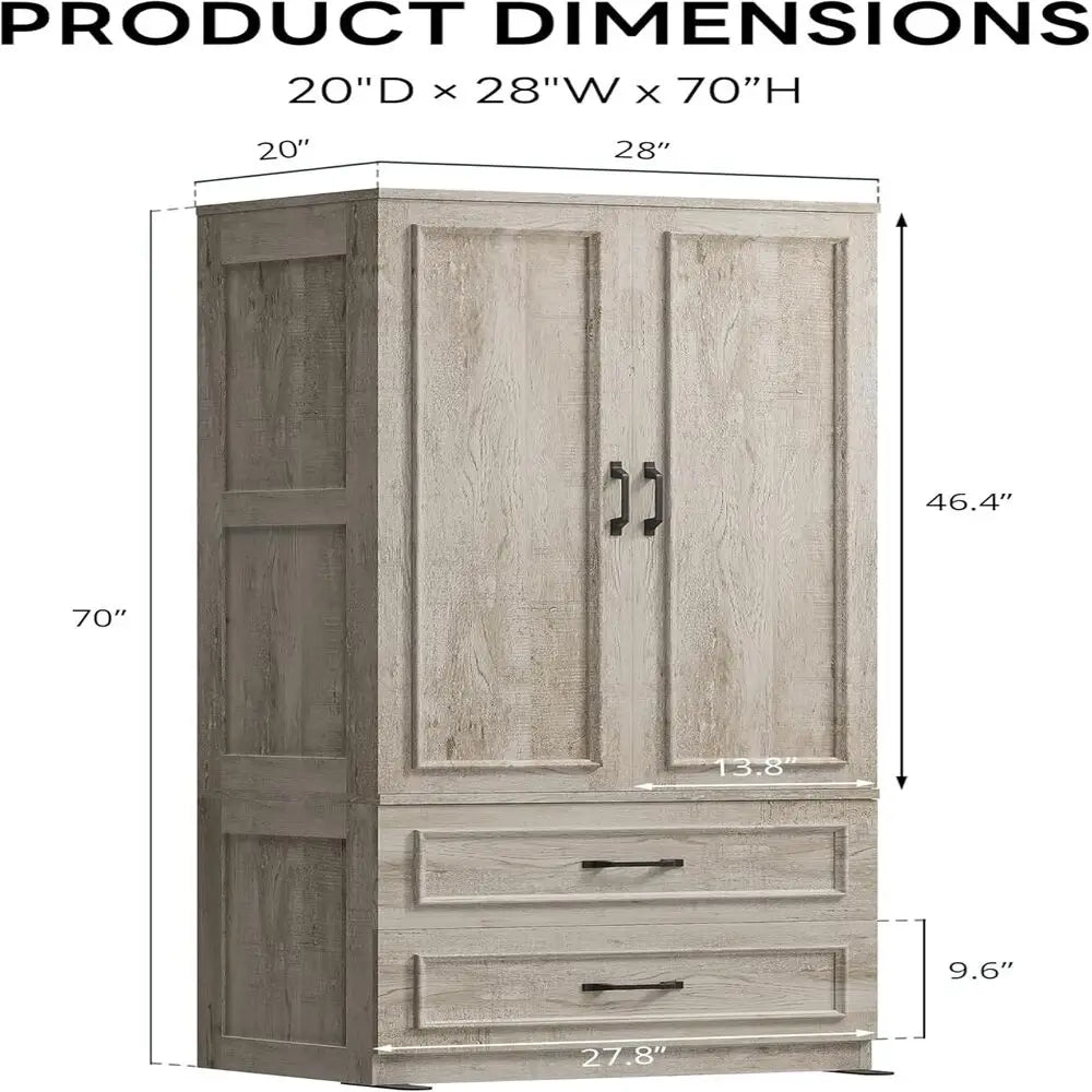 Freestanding Wooden Wardrobe Armoire With Doors Drawers - LIKIMIO - Sleep Galleria