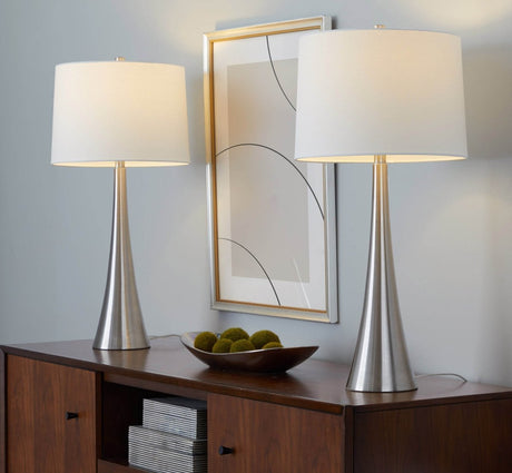 Set Of 2 Contemporary Brushed Nickel Linen Table Lamps - LumiSource - Sleep Galleria