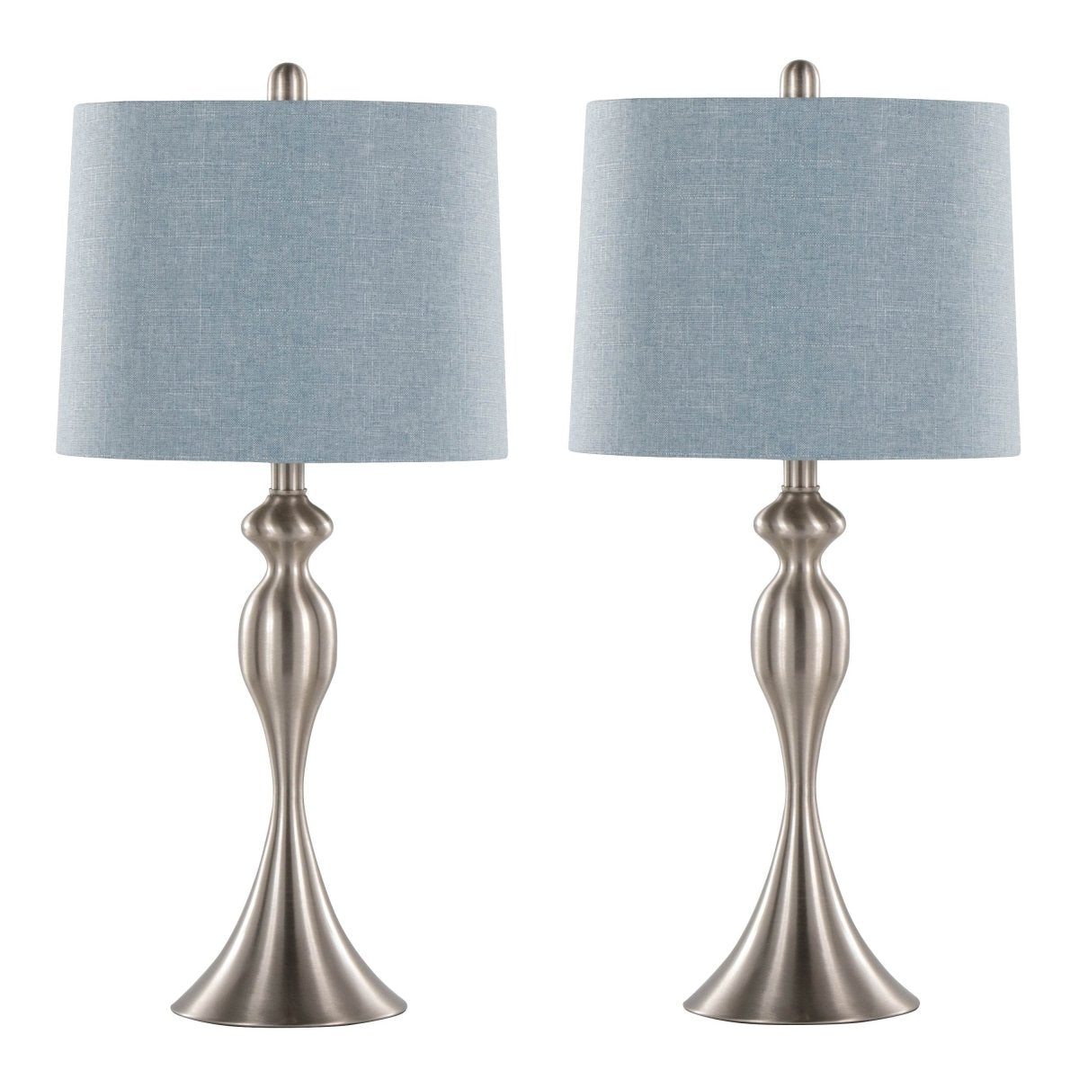 Set Of 2 Contemporary Brushed Nickel Table Lamps With Linen Shade - LumiSource - Sleep Galleria