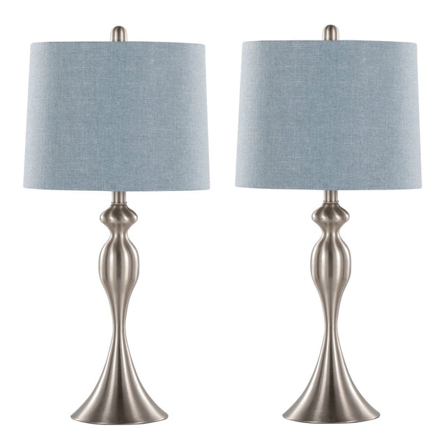 Set Of 2 Contemporary Brushed Nickel Table Lamps With Linen Shade - LumiSource - Sleep Galleria
