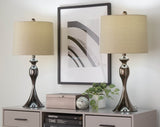 Set Of 2 Contemporary Gun Metal Table Lamps With Linen Shade - LumiSource - Sleep Galleria