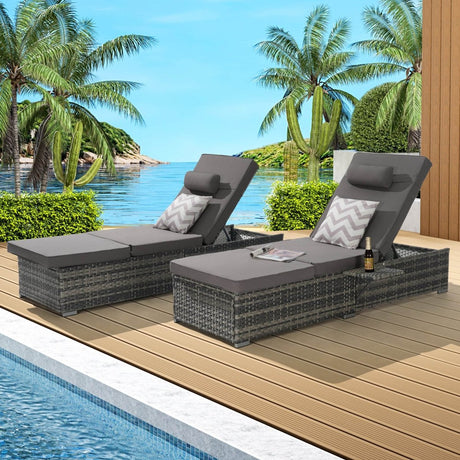 2 - Piece Outdoor Adjustable Rattan Chaise Lounge Chair Set - Lunara - Sleep Galleria