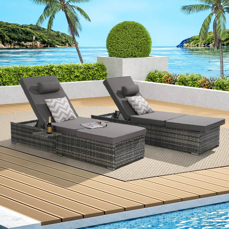 2 - Piece Outdoor Adjustable Rattan Chaise Lounge Chair Set - Lunara - Sleep Galleria
