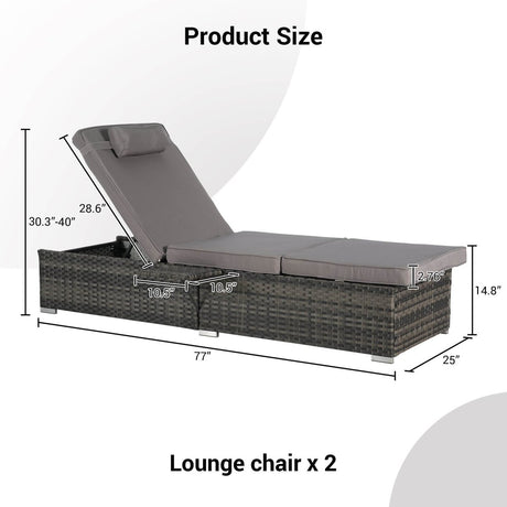 2 - Piece Outdoor Adjustable Rattan Chaise Lounge Chair Set - Lunara - Sleep Galleria