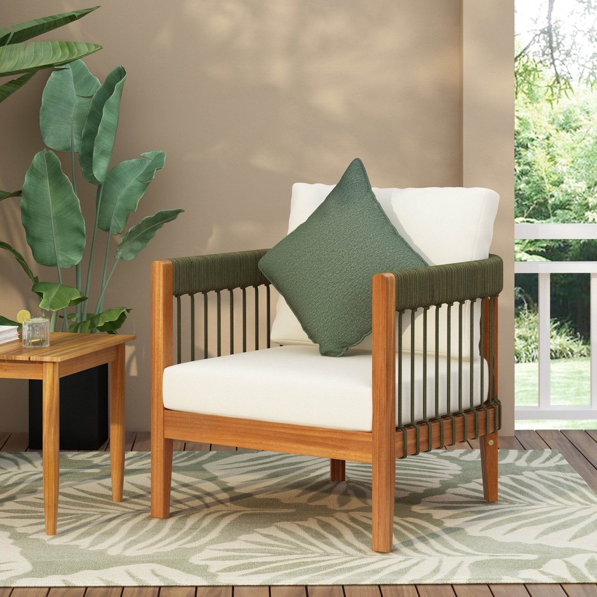 Acacia Wood Outdoor Club Chair With Handwoven Rope - Lunara - Sleep Galleria